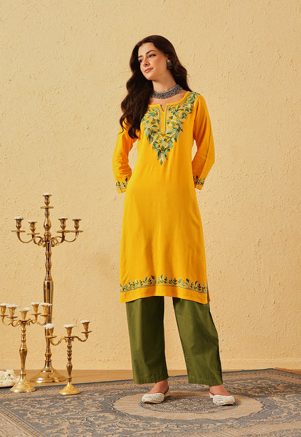 Qazmi Women's Noor Kashmiri Aari Work Straight Kurta