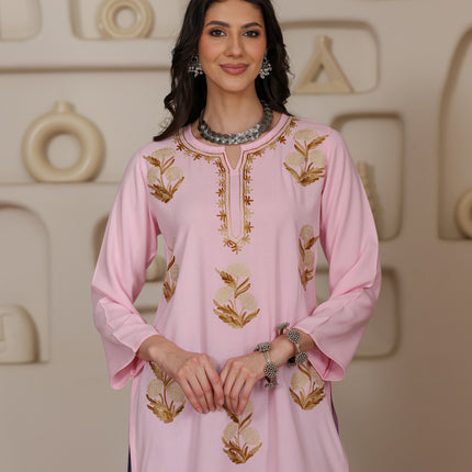 Qazmi Women Kashmiri Aari Embroidered Viscose Rayon Short Kurta