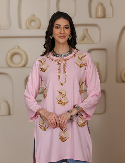 Qazmi Women Kashmiri Aari Embroidered Viscose Rayon Short Kurta