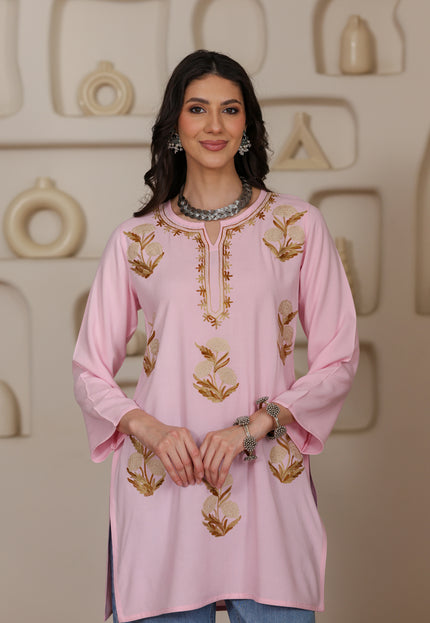 Qazmi Women Kashmiri Aari Embroidered Viscose Rayon Short Kurta