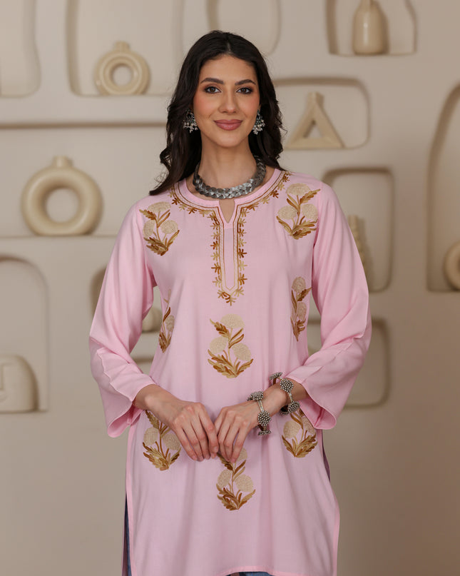 Qazmi Women Kashmiri Aari Embroidered Viscose Rayon Short Kurta