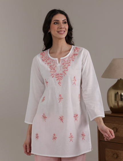 Qazmi Women's Aari Embroidered Pure Cotton Short Kurta