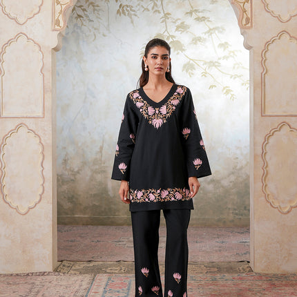 Qazmi Women's Kashmiri Chinarkari Work Olive Green CoOrd Set