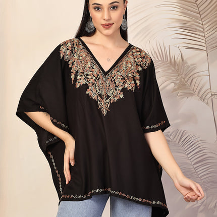 QAZMI Ethnic Motifs Embroidered V-Neck Flared Sleeves Kaftan Kurti