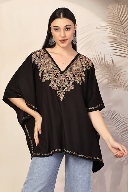 QAZMI Ethnic Motifs Embroidered V-Neck Flared Sleeves Kaftan Kurti