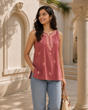 Laiba Aari Embriodered Sleevless Kurti For Women
