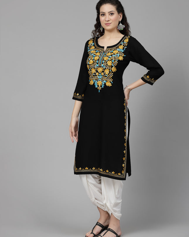 Black Aari Long Kurti For Women