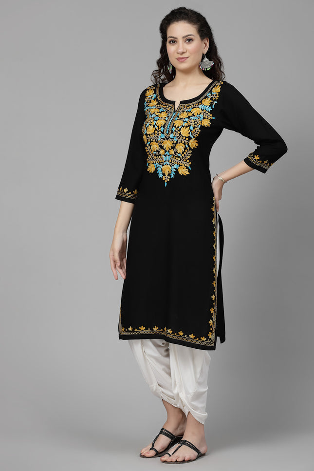 Black Aari Long Kurti For Women