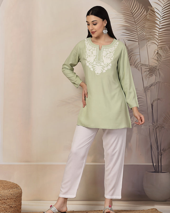 Pista Green Aari Co-Ord Set Set for Women