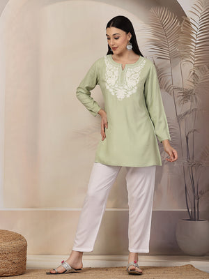 Pista Green Aari Co-Ord Set Set for Women