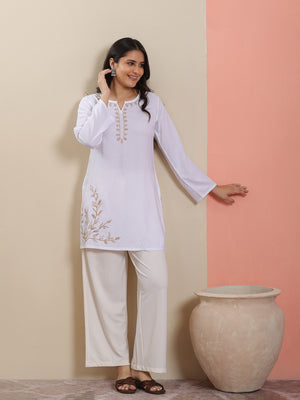 Qazmi Women's Aari Embroidered Pure Cotton Short Kurta