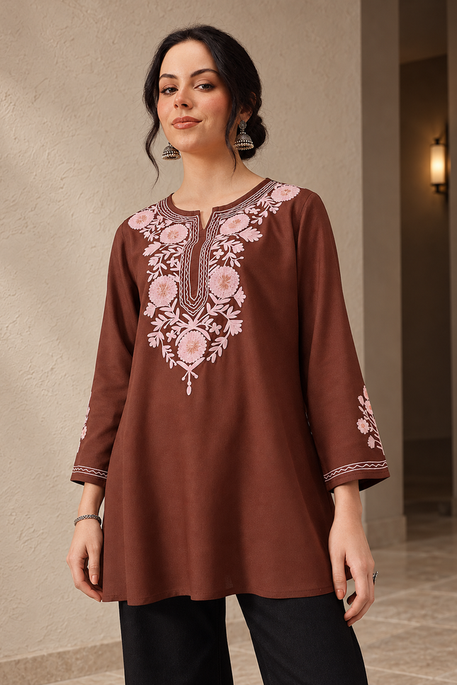 Qazmi Women's Kashmiri A-Line  Flared Kurti