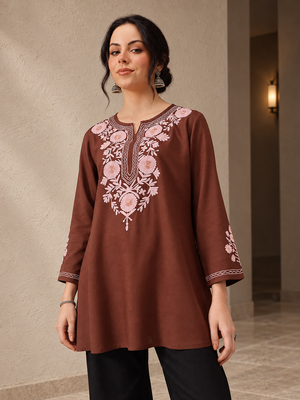 Qazmi Women's Kashmiri A-Line  Flared Kurti