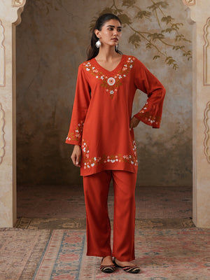 Qazmi Women's Aari Work V-Neck Black CoOrd Set