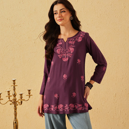 QAZMI Zayesha Kashmiri Aari Embroidered A-Line Flared Kurti