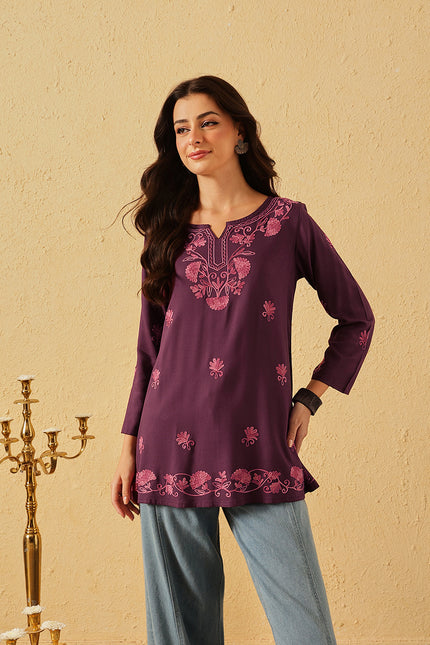 QAZMI Zayesha Kashmiri Aari Embroidered A-Line Flared Kurti