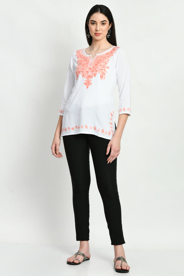 White Peach Kerry Short Kurti For Women