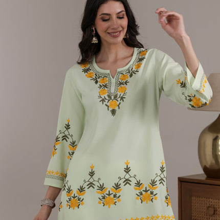 Qazmi Women Aari Embroidered Viscose Rayon Ethnic Short Kurta