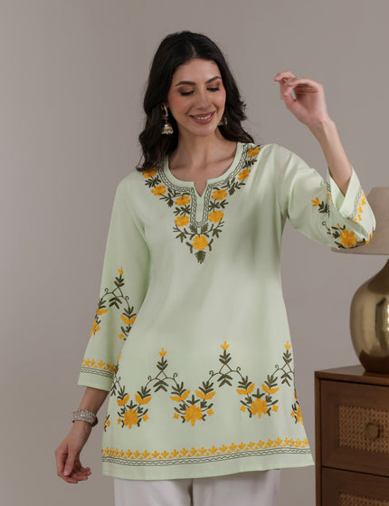 Qazmi Women Aari Embroidered Viscose Rayon Ethnic Short Kurta