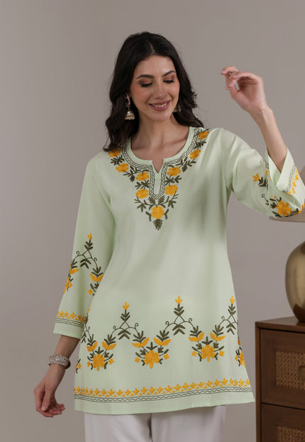 Qazmi Women Aari Embroidered Viscose Rayon Ethnic Short Kurta