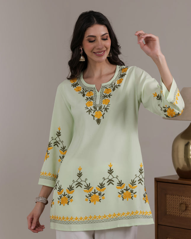 Qazmi Women Aari Embroidered Viscose Rayon Ethnic Short Kurta