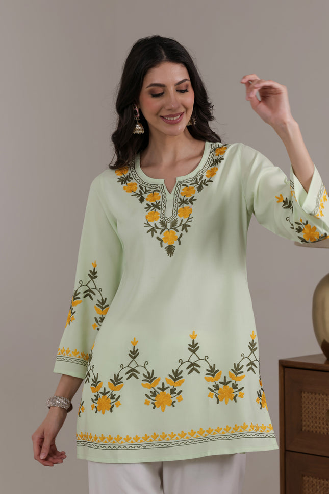 Qazmi Women Aari Embroidered Viscose Rayon Ethnic Short Kurta