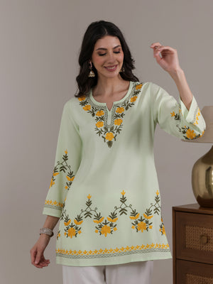 Qazmi Women Aari Embroidered Viscose Rayon Ethnic Short Kurta