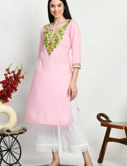 Light Pink Multi Aari Long Kurti For Women