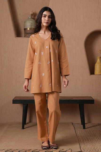 Qazmi Women's Cotton Linen Kashmiri Aari Work CoOrd Set