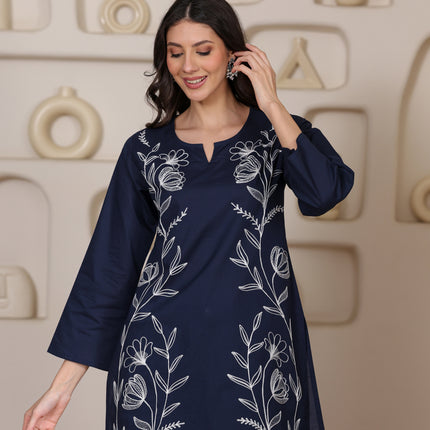 Qazmi Women's Aari Embroidered Pure Cotton Short Kurta