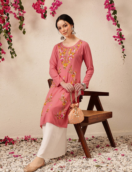Qazmi Women's Sahar Kashmiri Aari Work Straight Kurta