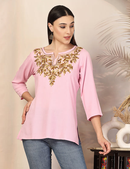 Aliyna Pink Short Kurti For Women
