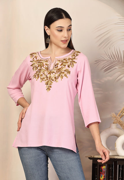 Aliyna Pink Short Kurti For Women