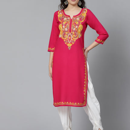 QAZMI Kashmiri Embroidered Straight Kurta