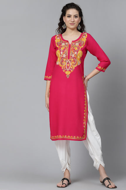 QAZMI Kashmiri Embroidered Straight Kurta
