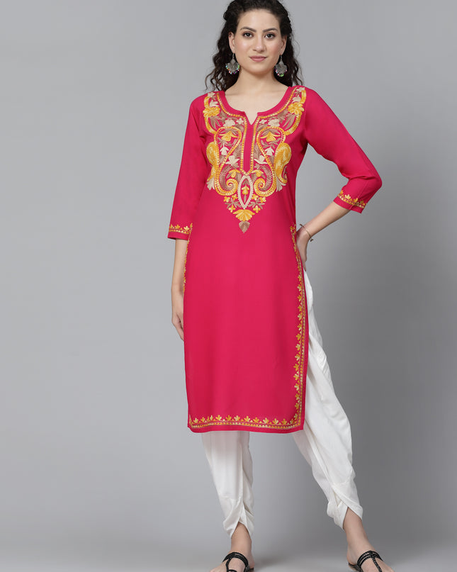 QAZMI Kashmiri Embroidered Straight Kurta