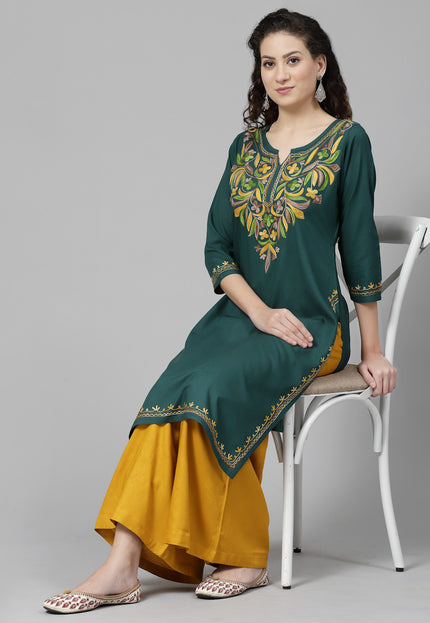 Bushra Green Aari Long Kurti For Women