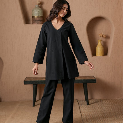 Qazmi Women's Cotton Linen Kashmiri Aari Work CoOrd Set