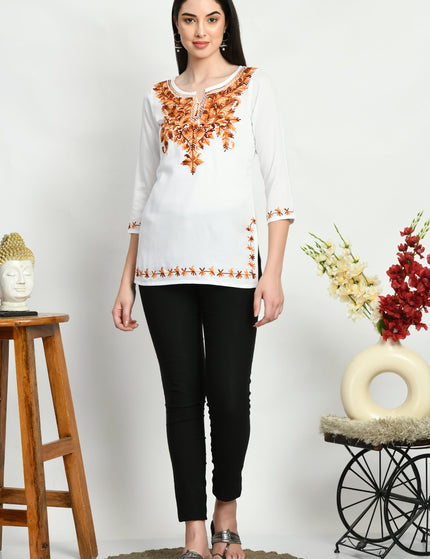 Rust Aari Short Kurti For Women