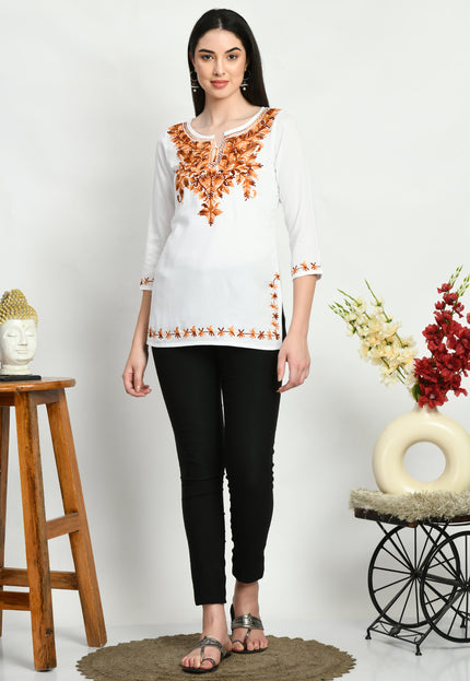 Rust Aari Short Kurti For Women