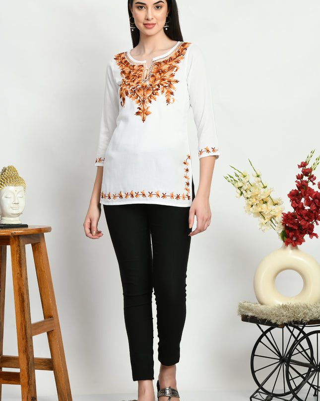 Rust Aari Short Kurti For Women