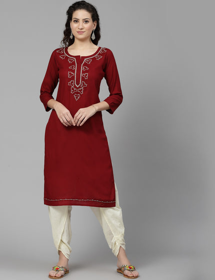 Tila Work Maroon Long Kurti For Women