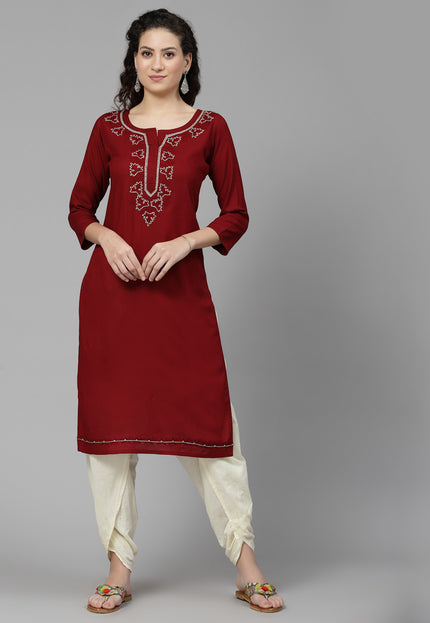 Tila Work Maroon Long Kurti For Women