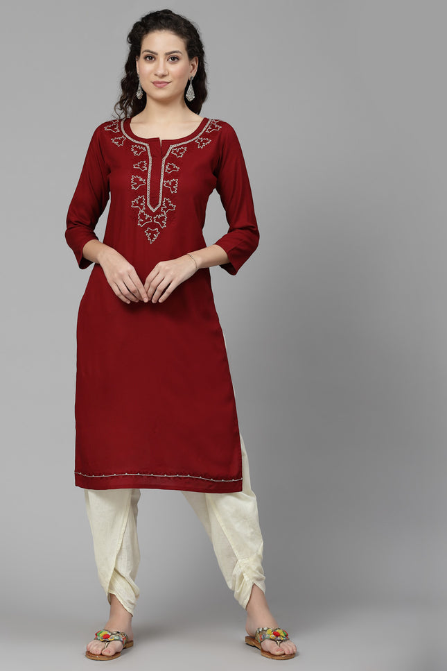 Tila Work Maroon Long Kurti For Women