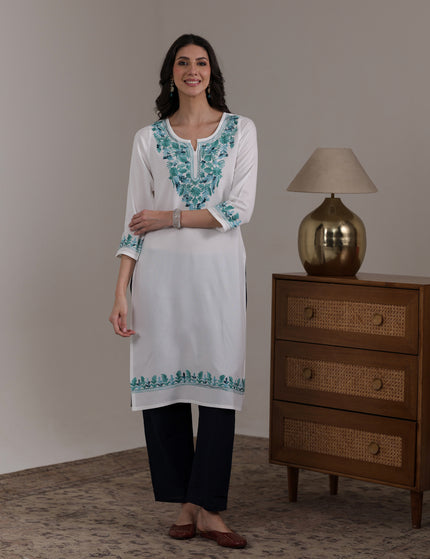 Qazmi Women's Noor Kashmiri Aari Work Straight Kurta