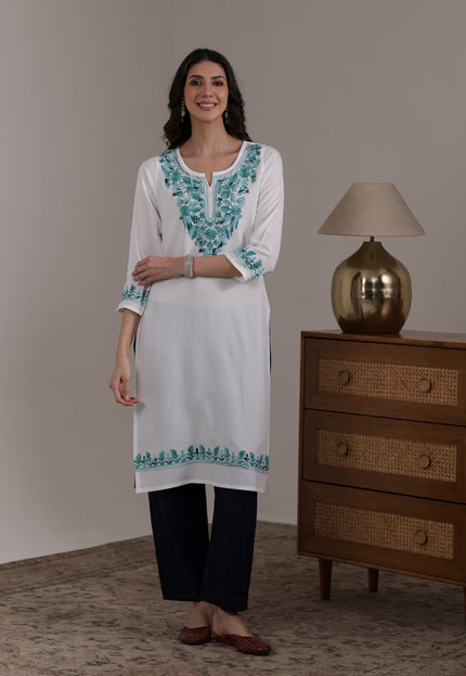 Qazmi Women's Noor Kashmiri Aari Work Straight Kurta