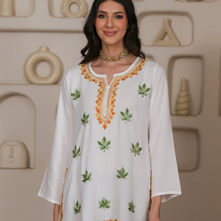 Qazmi Women Kashmiri Aari Embroidered Viscose Rayon Short Kurta