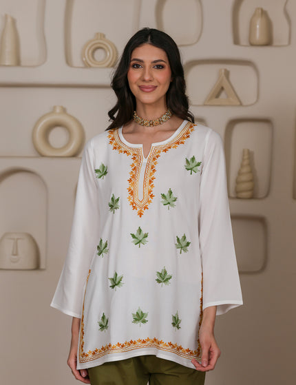 Qazmi Women Kashmiri Aari Embroidered Viscose Rayon Short Kurta