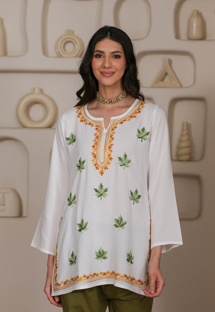 Qazmi Women Kashmiri Aari Embroidered Viscose Rayon Short Kurta