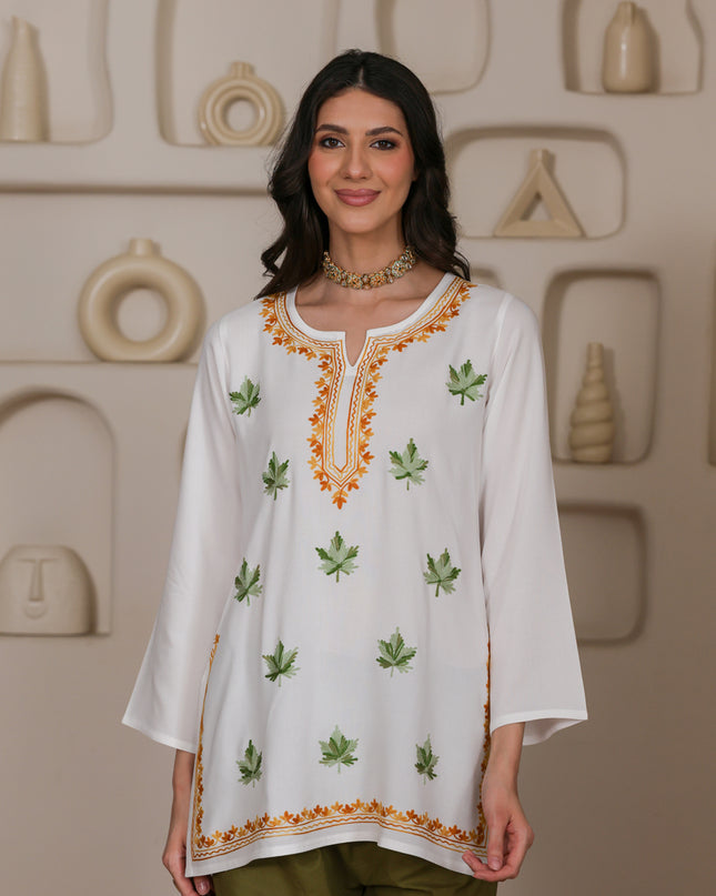 Qazmi Women Kashmiri Aari Embroidered Viscose Rayon Short Kurta